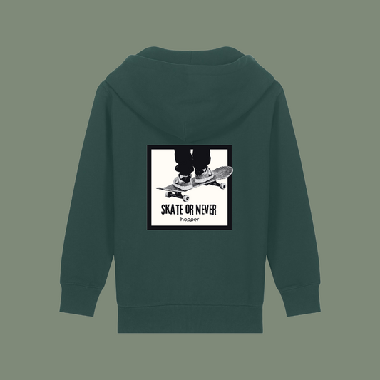 Sweat à capuche zippé enfant / Ado épais "Skate or Never"